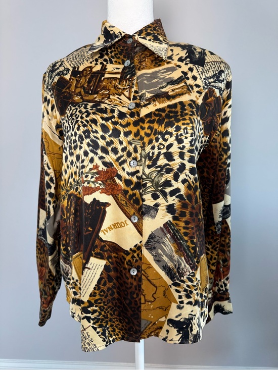 Paolo Santini Tops - Paolo Santini Safari World Traveler 100% Silk Leopard Button Down Blouse Vintage